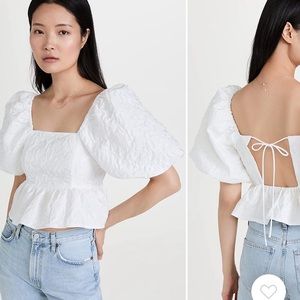 Endless Rose Square Neck Puff Sleeve Jacquard Top